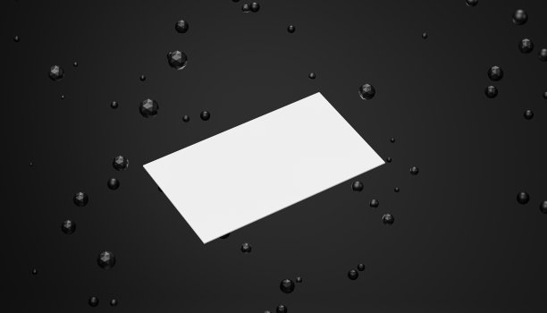 黑色背景上黑色球体的白色空白名片模型，3d渲染模板图片下载