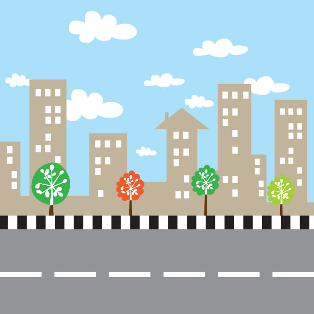 城市空间建筑街道卡通矢量图片下载