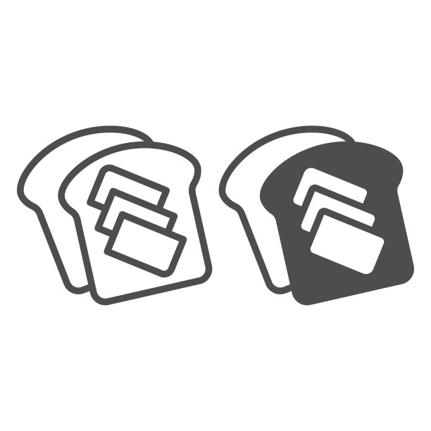 吐司面包与黄油线和固体图标图片下载