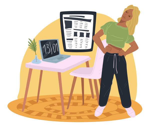 女人在工作场所的女人笔记本电脑上伸展身体图片下载