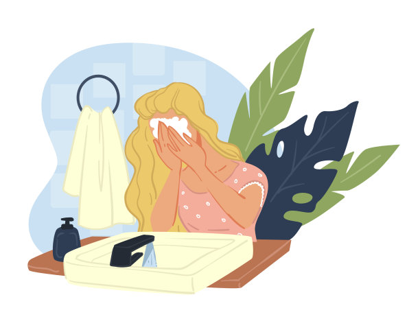 妇女用泡沫化妆品洗脸图片下载