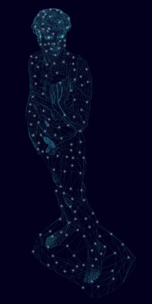 用蓝线线框一个大卫雕像图片下载