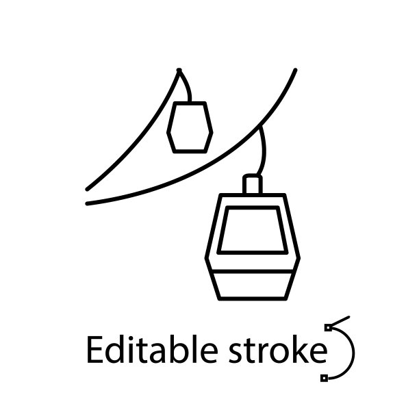 猫空贡多拉轮廓图标。在丘陵和山区的缆车运输。可编辑的中风。孤立的矢量图图片下载