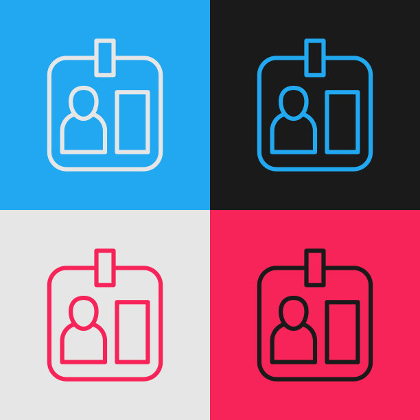 波普艺术线新闻记者垂直徽章图标孤立的颜色背景。媒体标识身份证。向量图片下载