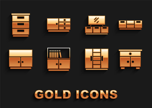 设置图书馆书架，家具床头柜，衣柜，电视桌子，抽屉柜图标。向量图片下载
