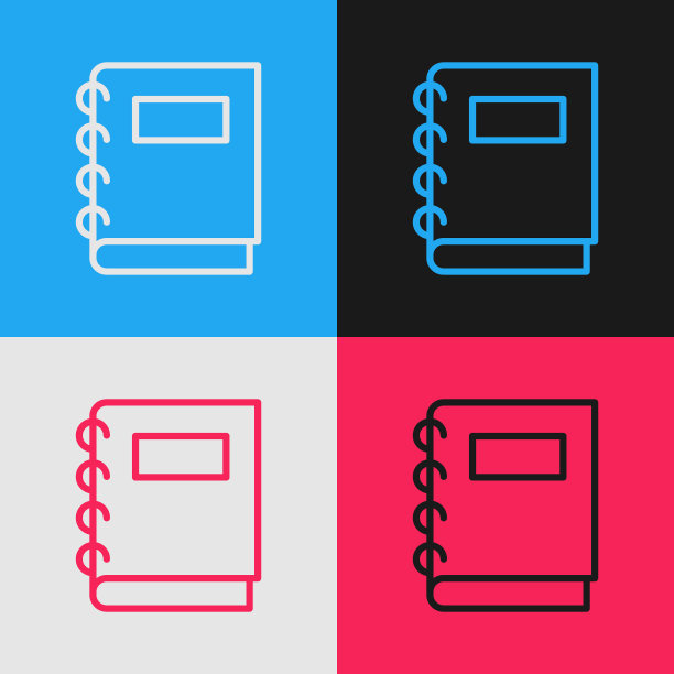 波普艺术线笔记本图标孤立的颜色背景。螺旋记事本图标。学校的笔记本。书写纸。学校的日记。向量图片下载