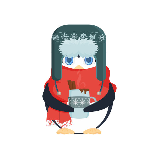 一只戴着冬天帽子的可爱小企鹅图片下载