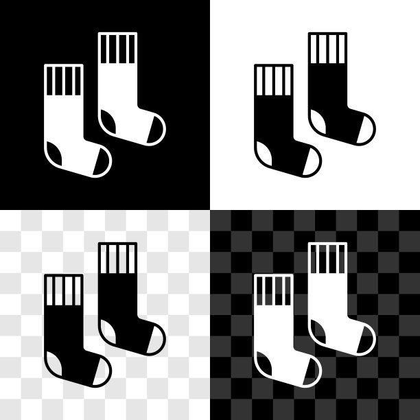 设置袜子图标隔离在黑色和白色，透明的背景。向量图片下载