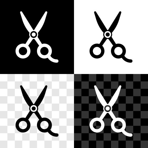 设置剪刀发型师图标孤立在黑白，透明的背景。美发师，时尚沙龙和理发师标志。理发店的标志。向量图片下载