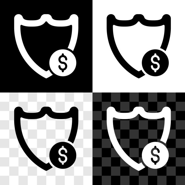 设置盾与美元符号图标孤立在黑色和白色，透明的背景。安全罩保护。资金安全的概念。向量图片下载