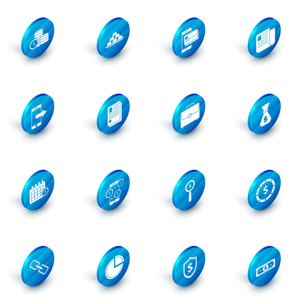 设置金条，手机和信用卡，文件文件，智能手机，手机，财务日历，钱袋和公文包图标。向量图片下载