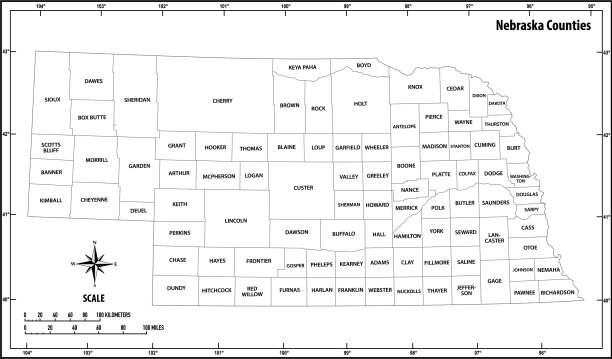 内布拉斯加州概述行政地图图片下载