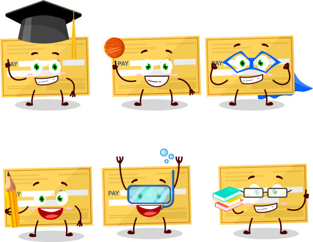学校学生付款支票纸卡通图片下载