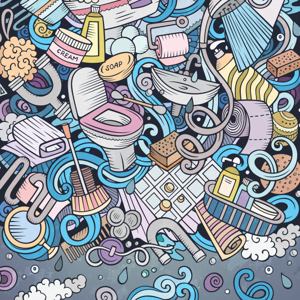 浴室手绘涂鸦浴室框卡图片下载