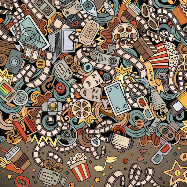 卡通可爱的涂鸦电影框架设计图片下载