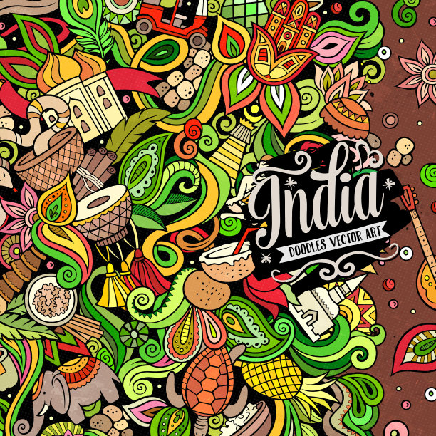 印度手绘涂鸦印度框架卡片设计图片下载
