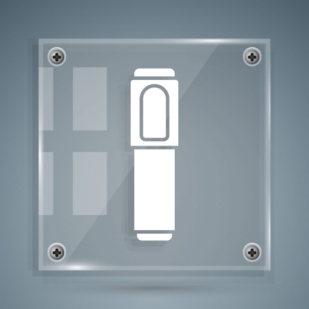 白色记号笔图标隔离在灰色背景上。方形玻璃面板。矢量图图片下载