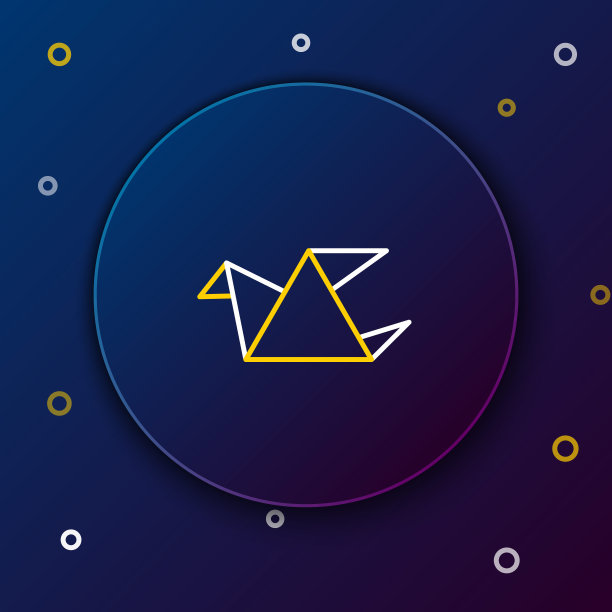 线折纸鸟图标隔离在蓝色背景。彩色轮廓概念。向量图片下载