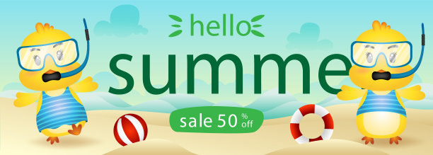 夏季促销横幅上有一对可爱的小妞用图片下载