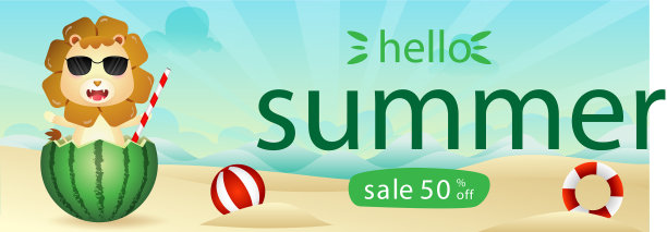 夏季大减价的横幅上有一只可爱的狮子图片下载