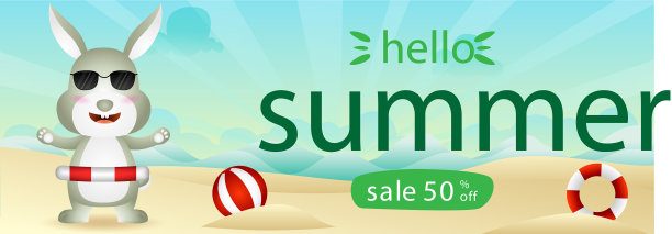 夏季促销横幅上有一只可爱的兔子图片下载