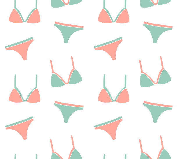 矢量无缝模式手绘涂鸦素描女性比基尼泳装内衣图片下载