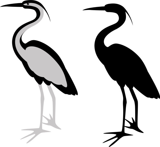 苍鹭扁平风格黑色图片下载