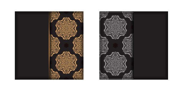 邀请卡设计与空间为您的文字和古董装饰。方形明信片设计在黑色豪华的图案图片下载