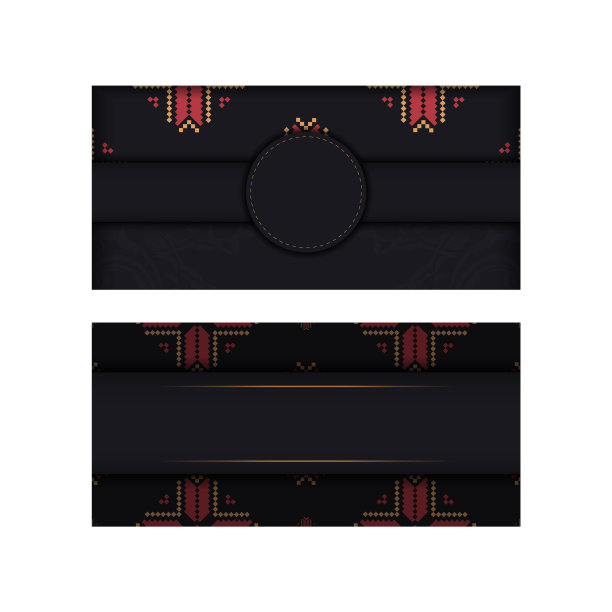 印有斯拉夫装饰的黑色明信片的设计。邀请卡设计与您的文本和复古图案的空间图片下载