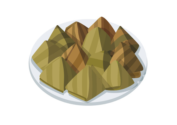 Khanom Sod-Sai泰国名字(椰子馅蒸面粉)。古泰国甜点包裹树叶和填充面团金字塔甜点孤立在香蕉叶在盘子上的白色背景插图向量图片下载