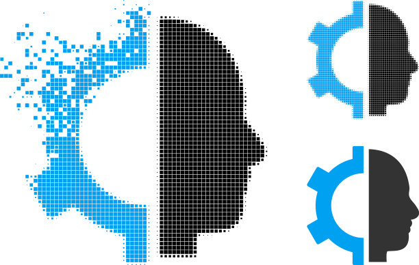 消散和半色调点状电子人齿轮图标图片下载