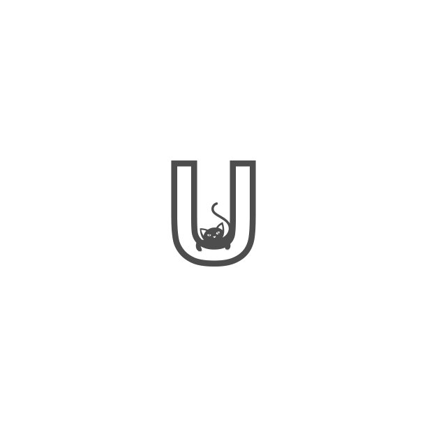 带有黑猫图标的字母U标志设计模板图片下载