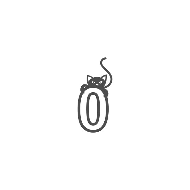 数字零带有黑猫图标的标志设计图片下载
