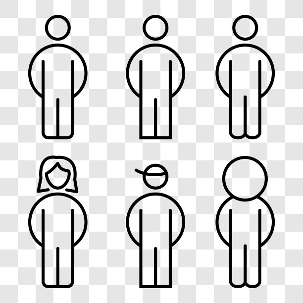 六人图标集。简单线组或用户符号。矢量插图孤立的透明背景。图片下载