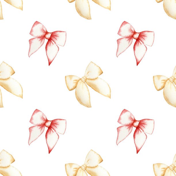 无缝模式与老式蝴蝶结。背景和墙纸邀请，卡片，织物，包装，纺织品。水彩插图。图片下载
