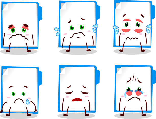 蓝色马尼拉夹卡通人物悲伤图片下载