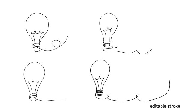 连续线图中的灯泡。粗略的概念。轮廓简单的艺术作品与可编辑的笔触。矢量插图。图片下载