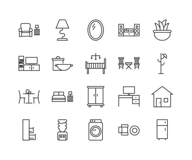 简单设置家庭居室类型相关的线条图标图片下载