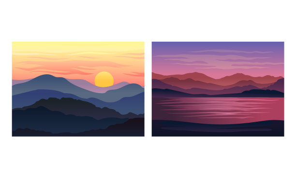 日落或日出水平景观视图图片下载