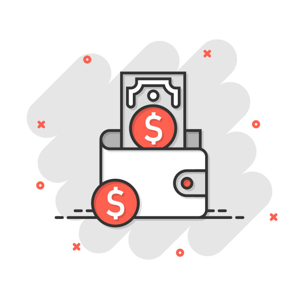 钱包与美元图标在漫画风格钱包图片下载