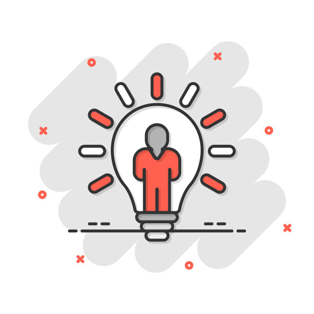 人们用灯泡图标在漫画风格的想法卡通图片下载