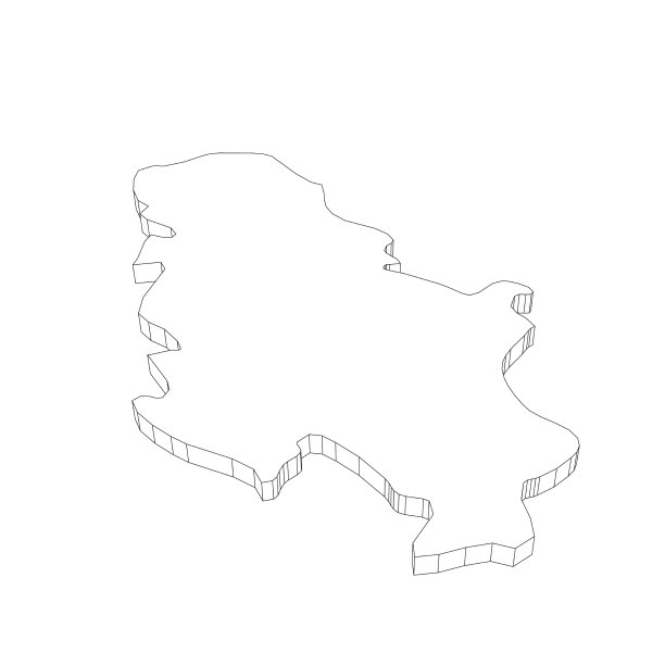 塞尔维亚-三维黑色细轮廓剪影地图图片下载