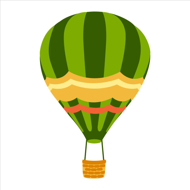 带篮子的绿色条纹热气球图片下载