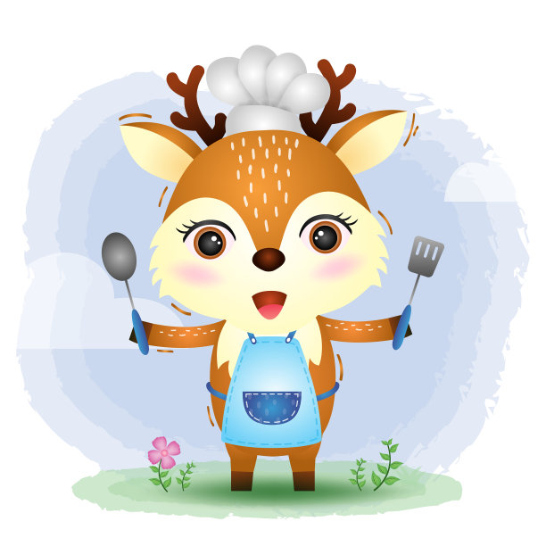 一个可爱的小鹿厨师图片下载