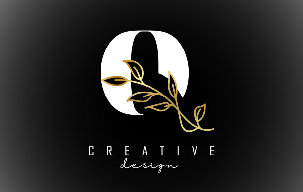 白色q字母标志设计与金色的叶子图片下载