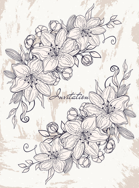 手绘请柬花束花叶图片下载