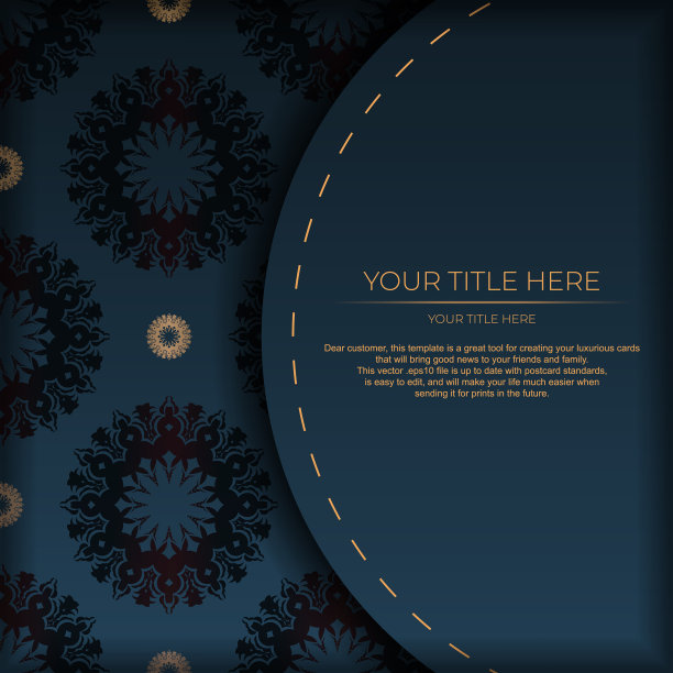 深蓝色的明信片模板与印度曼荼罗图片下载