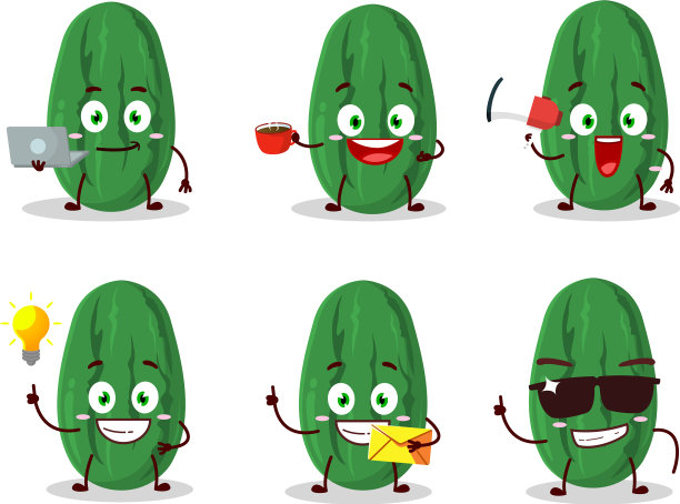 黄瓜与各种类型的商业表情符号图片下载