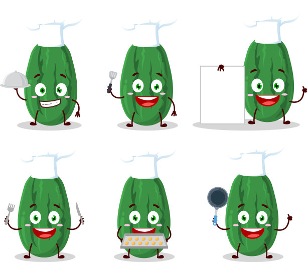 字符黄瓜与各种厨师表情符号图片下载