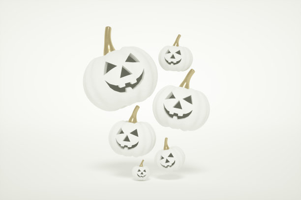 万圣节南瓜，幽灵脸，杰克灯，白色背景图片下载